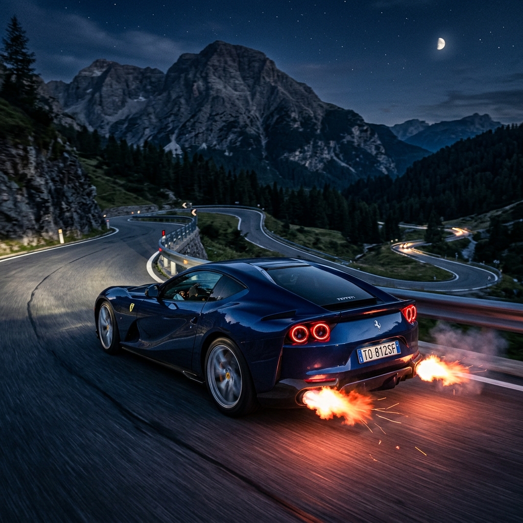 Ferrari 812 Superfast night mountain drive