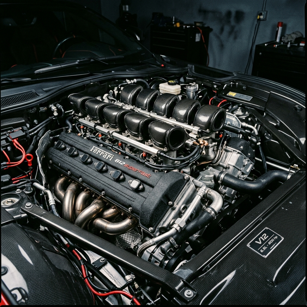 Ferrari 812 Superfast 6.5L V12 engine bay