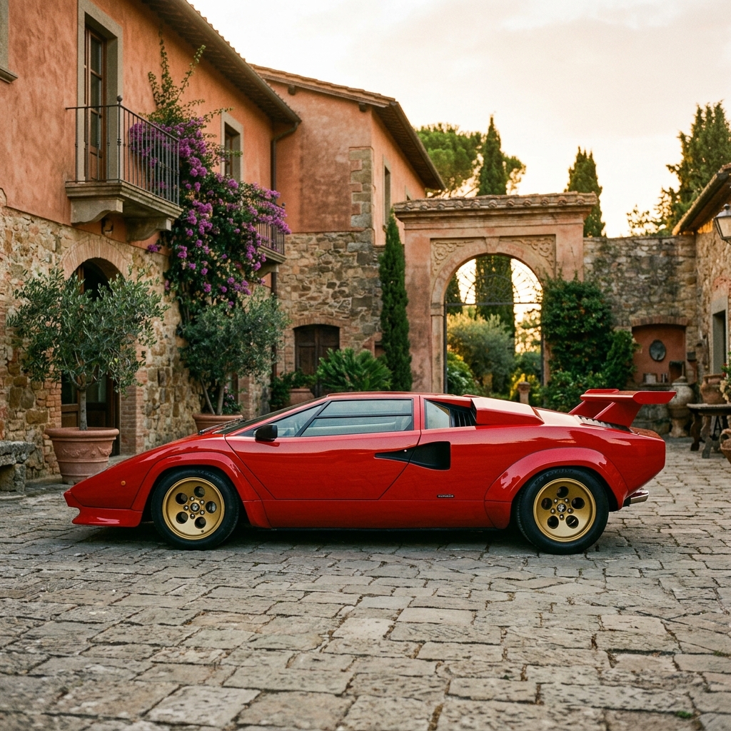 Lamborghini Countach side profile Italian villa
