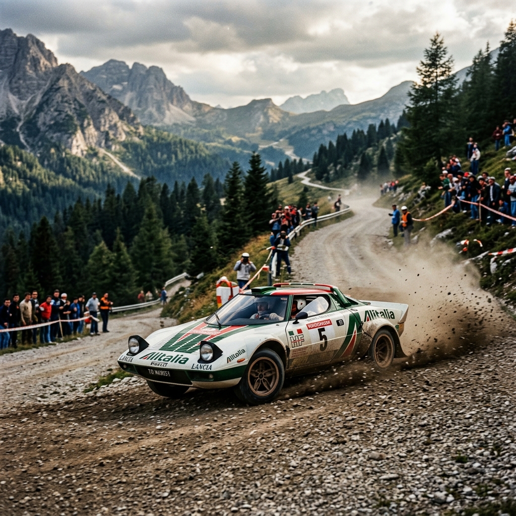 Lancia Stratos HF in WRC rally action