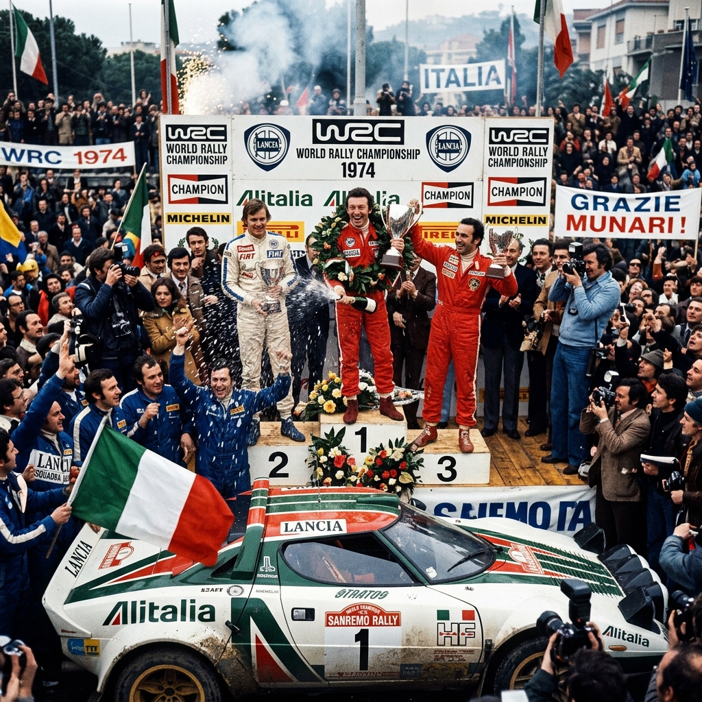 Lancia Stratos WRC victory celebration
