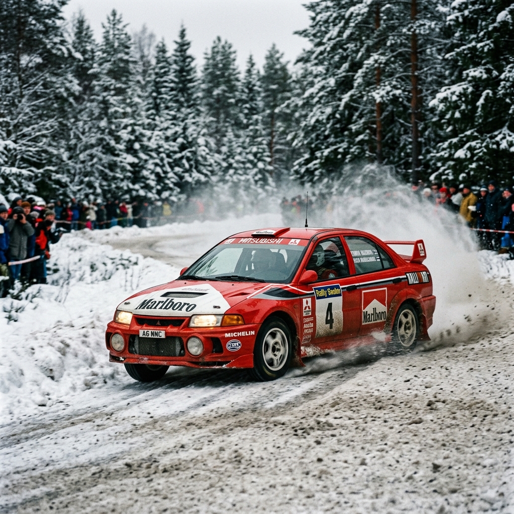 Mitsubishi Evo WRC championship snow stage
