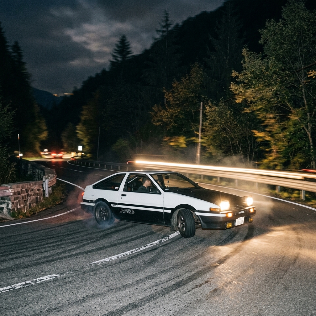 Toyota AE86 drifting on mountain touge