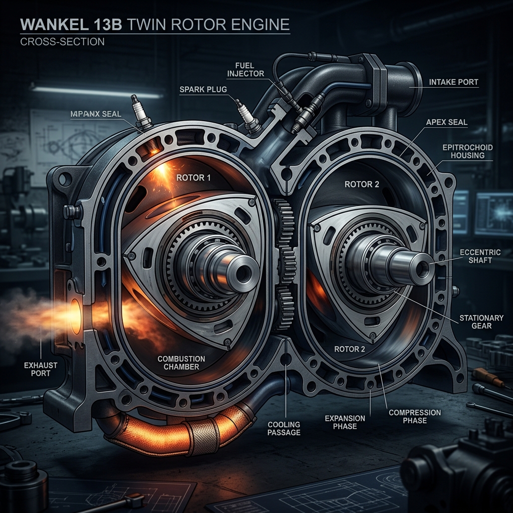 Wankel rotary engine cutaway diagram
